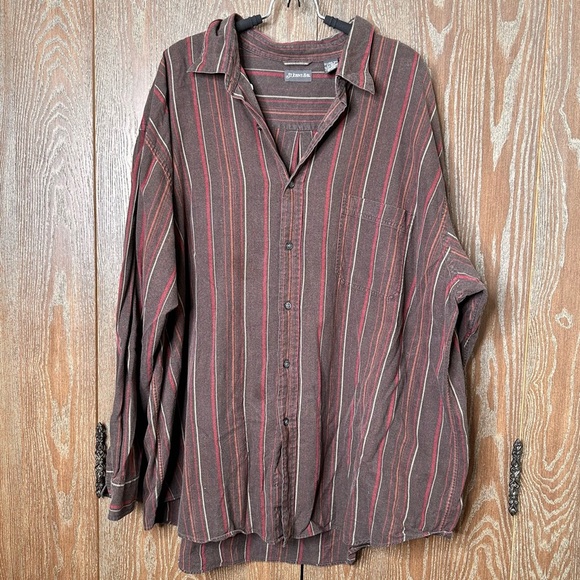 Vintage St John's Bay Men's Long Sleeve Button Down Shirt Brown Striped Sz 3XLT - Picture 1 of 7